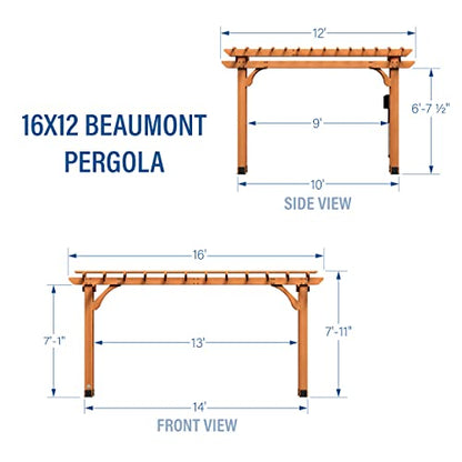 Backyard Discovery Beaumont 14x12 ft All Cedar Wood Pergola, Durable, Quality Supported Structure, Snow and Wind Supported, Rot Resistant, Backyard, Deck, Garden, Patio, Outdoor Entertaining - WoodArtSupply