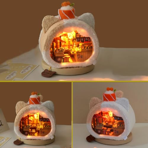 TOPBSFARNY 3D Wooden Book Stand Puzzle DIY Dollhouse Wood Nook Model Building Kit with LED Light for Adults to Build Creativity Christmas Halloween