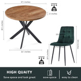 Homedot 37" Round Table Set for 4 Person, Modern Kitchen Table Set, Imitation Wood Dining Table with Space Saving Dining Chairs, Dark Green Velvet Side Chairs Homedot