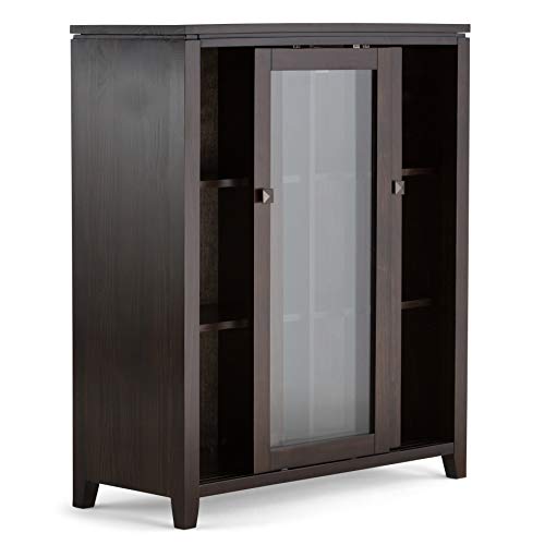 SIMPLIHOME Cosmopolitan SOLID WOOD 36 Inch Wide Contemporary Medium Storage Cabinet in Mahogany Brown, For the Living Room, Entryway and Family Room - WoodArtSupply