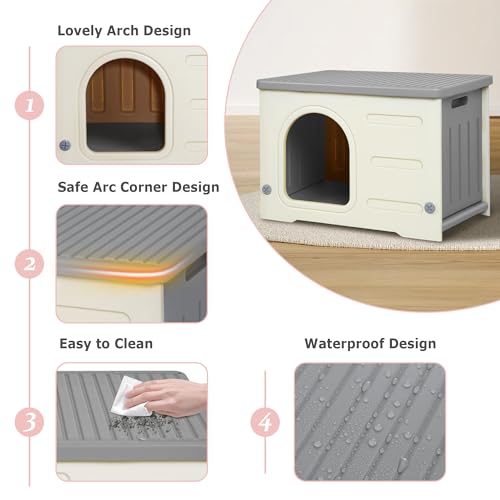 Deblue Weatherproof Cat House for Indoor Outdoor, Durable Outside Cat House for Feral Cats, Unique Cat Shelter for Small Pet, Spacious, Easy to Assemble - Grey Deblue