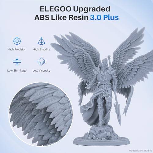 ELEGOO ABS-Like Resin 3.0 Plus, 3D Printer Resin with Low Viscosity and High Precision, 405nm Rapid UV-Curing Photopolymer Resin, 3D Resin for LCD/DLP 3D Printing, Grey 1000G ELEGOO