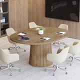 Tribesigns Oval Conference Table, 55.11 Inches Wood Meeting Table for 6 People, Rustic Meeting Seminar Boardroom Table with Wood Base for Office Conference Room (Light Brown) Tribesigns