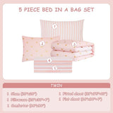 Wink Deer Twin Comforter Set with Sheets for Girls-5 Pieces Twin Bedding Sets with Pink Comforter, Sheets, Pillowcase & Sham for Kids (Pink Gold Heart, 66" X 86") Wink Deer