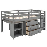 Harper & Bright Designs Kids Low Loft Bed with Rolling Desk and Storage Cabinet, Twin Size Wood Loft Bed Frame with Bookshelf (Grey, Twin) Harper & Bright Designs