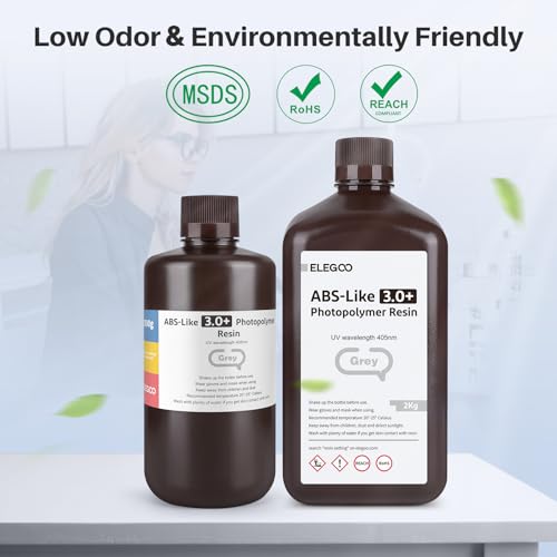 ELEGOO ABS-Like Resin 3.0 Plus, 3D Printer Resin with Low Viscosity and High Precision, 405nm Rapid UV-Curing Photopolymer Resin, 3D Resin for LCD/DLP 3D Printing, Grey 1000G