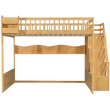 Merax Queen Size Wood Loft Bed Frame with Staircase,Storage Shelves & Wardrobe for Teens, Modern Loft Bed with Solid Slats, Guardrail, No Box Spring Required, Easy Assembly, for Bedroom, Natural Merax