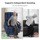 MCombo Power Lift Recliner Chair for Elderly, Lift Chair with Heat and Massage, USB &Type C Ports, Cup Holders, Fabric 7095 (Medium, Navy Blue)