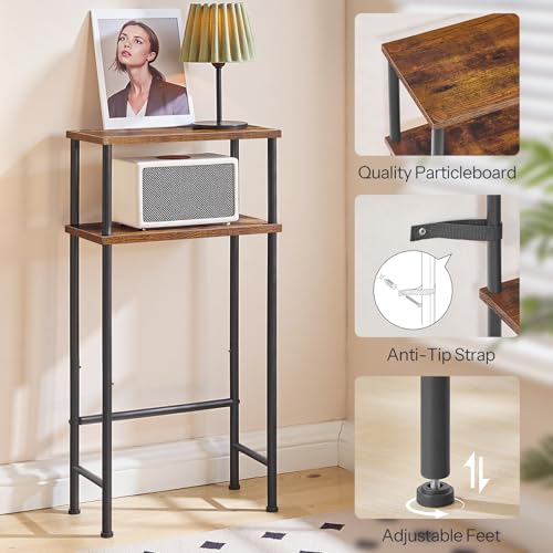 HOOBRO Narrow Console Table for Small Space, 15.7" Entryway Table with Storage, Sofa Table with 2 Shelves, Skinny Console Table for Entryway, Hallway, Living Room, Rustic Brown and Black BF40XG01 HOOBRO