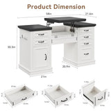 Jocoevol Farmhouse 57" Lift Up Executive Desk with 5 Drawers and Charging Station, Wood Home Office Computer Desk with File Cabinet Storage, Keyboard Tray,Headphone Hook for Work,Study (White+Black) Jocoevol