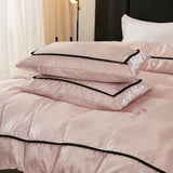 Herside Pink Mocha Satin Comforter Set 7 Pcs Full Size Bed in a Bag Luxury Satin Bedding Set with Comforter Pillowcases and Sheets Sets Mini Pompoms Design Super Soft Silky Bed Set for All Seasons Herside
