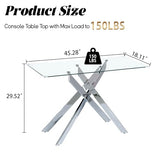 ModaWhly Glass Console Table, Narrow Entryway Table with Tempered Glass Top and Silver Metal Legs, Modern Sofa Table for Hallway, Foyer, Living Room, Office ModaWhly