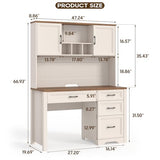 Vabches Farmhouse Executive Desk with 4 Drawers and Storage Cabinet, Rustic Large Home Writing Desk with Hutch, Workstation for Bedroom, White Vabches