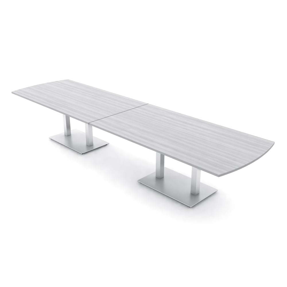 SKUTCHI DESIGNS INC. 14 Person Modular Arc Rectangle Conference Table | Square Metal Base | Harmony Series | 14' | White Cypress SKUTCHI DESIGNS INC.