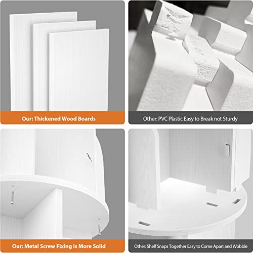 Aheaplus 360° Rotating Small Corner Bookshelf - 4 Tier Floor Standing Storage Rack in White Aheaplus