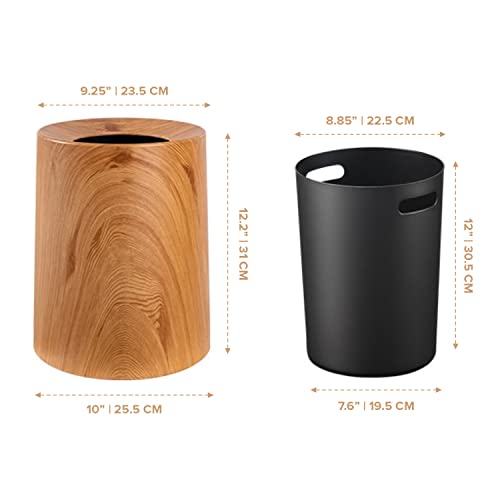 Anti Spill Wood Style Waste Basket - Kids and Pet Proof Garbage Container - Open Top Indoor Outdoor Trash Can - 12L/3.2Gal Capacity - Patio Garbage Can - Round Sleek Garbage Bin - 10inx10inx12in Trashaholic