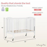 Dream On Me Folding Full-Size Convenience Baby Crib in White, GreenGuard Gold & BSA, Portable, Patented Quick Folding System, Strong Wheels, 2 Adjustable Mattress Heights