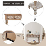 PARISLOFT Vintage Wood End Table with 2 Drawers and 1 Bottom Shelf,Rustic Console Table Storage, Accent Entryway Table Furniture,Antique Brown,42”Wx32”H PARISLOFT