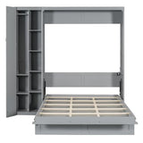 Merax Full Size Murphy Bed Wall Bed with Shelves, Drawers and LED Lights,Gray Merax