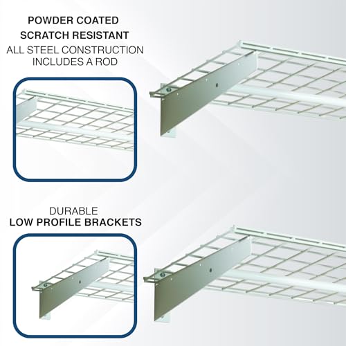 Hyloft 777 2-Pack Heavy Duty Steel Wall Garage Shelving, 36-Inch X 18-Inch Adjustable Wall Shelves for Garage Storage,Includes Hanging Rod, Max Shelf Load 200 Pounds, White Powder Coated Finish