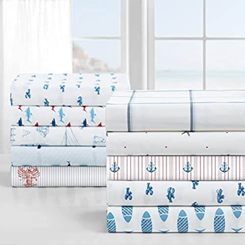 Nautica - Full Size Sheet Sets, Cotton Percale Bedding, Crisp & Cool, Coastal Bedding Set (Costazul Blue/Red, Full) Nautica