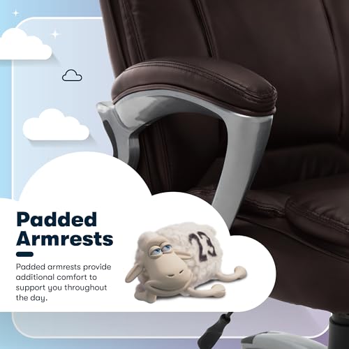 Serta Fairbanks Big & Tall Executive Office Chair, Ergonomic Comfy High-Back ComputerChairs with Lumbar Support, Semi-Plush Seat Cushion, Padded Armrests, Nylon Swivel Base, Bonded Leather, Brown Serta