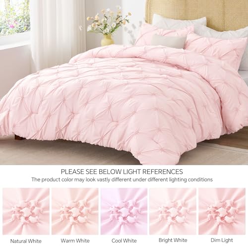 BEDELITE Baby Pink Queen Comforter Set - 3 Pieces Boho Pintuck Bedding Comforter Sets, Lightweight Soft & Warm Bed Comforter Queen with 2 Pillowcases for All Season BEDELITE
