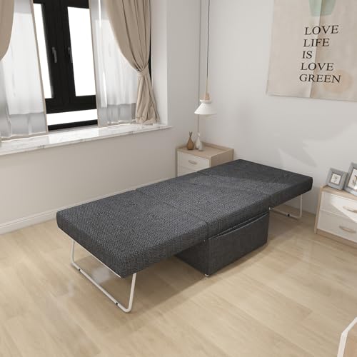 Cozy Gray Folding Ottoman Bed with Adjustable Backrest - Chic Futon Couch That Converts to Sofa Bed for Apartments and Compact Living Areas! QUAOPEFURN
