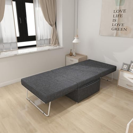 Cozy Gray Folding Ottoman Bed with Adjustable Backrest - Chic Futon Couch That Converts to Sofa Bed for Apartments and Compact Living Areas! QUAOPEFURN