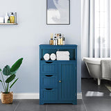 Yaheetech Bathroom Floor Cabinet, Free Standing Wooden Storage Organizer Multiple Tiers Storage Living Room Cabinet, Navy Blue Yaheetech