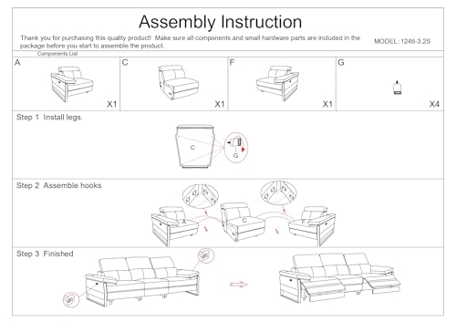 BlackJack Furniture Antonio Top Grain Italian Leather Power Recliner Sofa with 2 Reclining Seats & Large Power Headrests, Comfortable Lumbar Support, USB Chargers, Wall Hugger Design, White Blackjack Furniture