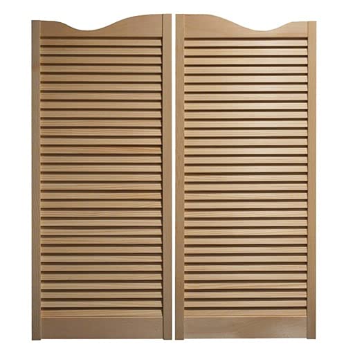 Swinging Cafe Doors Louvered Door Swing - Premade Interior Door with 1-1/8" Thick Solid Pine Wood, Pre-Sanded Wooden Saloon Doors, Stylish Western Swinging Café Doors