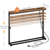 HOOBRO Narrow Console Table with Charging Station, Adjustable Height Sofa Table (25''-32.9''), Slim Behind Couch Table for Small Spaces, Entryway, Living Room, 39.4" Rustic Brown BF95UXG01 HOOBRO
