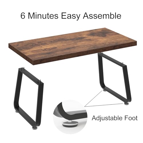 HSH Wooden Coffee Table, Industrial Rectangle Center Table, Modern Minimalist Coffee Table for Living Room, Farmhouse Wood and Metal Cocktail Tea Table for Bedroom Home Office, Rustic Brown, 47 in HSH