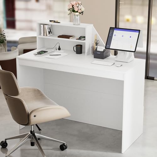 TUSY 42.2" H Modern Reception Desk - Small Front Desk with Adjustable LED Light, Reception Room Table with Built-in USB Outlet for Salon, Lobby (47.2" W x 19.69" D x 42.2" H)