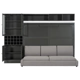 Polibi Queen Size Murphy Bed with Sofa Function - Space-Saving Wall Bed, Shelves USB and Light, for Small Apartments/Studios, Gray Polibi