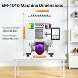 Ricoma EM-1010 Commercial Embroidery Machine for Small Business, 10-Needle, 10.1" Touchscreen, Automatic thread trimmer, 3D Cap/Flat/T-Shirt/Fabric Embroidery, Not Including Steel Stand