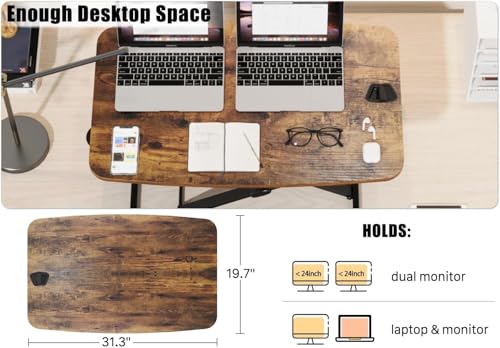 JOY worker Standing Desk Converter, 31 Inch Compact Height Adjustable Stand up Desk Riser, Ultra Low Profile Sit to Stand Table for Laptop Riser Workstation, Rustic Brown JOY worker