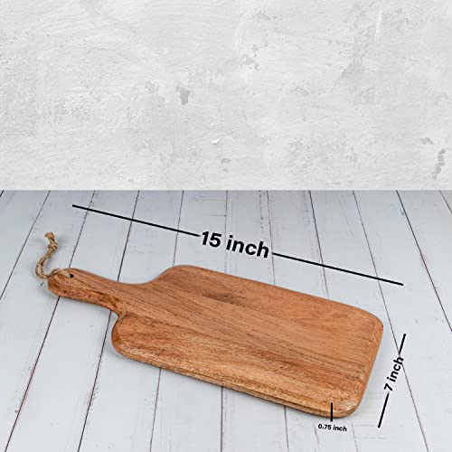 Samhita Acacia Wood Cutting Board, for Meat, Cheese, Bread, Vegetables & Fruits, with Grip Handle (15" x 7") - WoodArtSupply