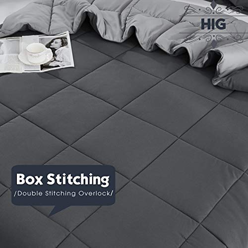 HIG 3pc Gray Twin/Twin XL Comforter Set - All Season Reversible Down Alternative Comforter with Two Sham - Quilted Duvet Insert with Corner Tabs - Box Stitched Blanket - Breathable, Soft HIG