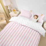 Manfei Striped Duvet Cover Set Full Size,Minimalist Vertical Stripes Bedding Set 2 Pcs for Boys Girls Adults,Modern Style Pink White Comforter Cover(No Filler),Line Art Quilt Cover Manfei