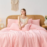 FUANNA Pink Full Size Comforter Sets 7 Pieces, Luxury Seersucker Bed in a Bag Full for All Seasons, Soft Bed Sets with Comforter, Flat Sheet, Fitted Sheet, Pillowcases & Shams for Bedroom FUANNA