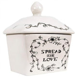 Creative Co-Op Country Stoneware Butter Dish with Lid, "Spread the Love" Message, and Farm Line Drawing, White and Black, Food, Microwave, and Dishwasher Safe Creative Co-Op