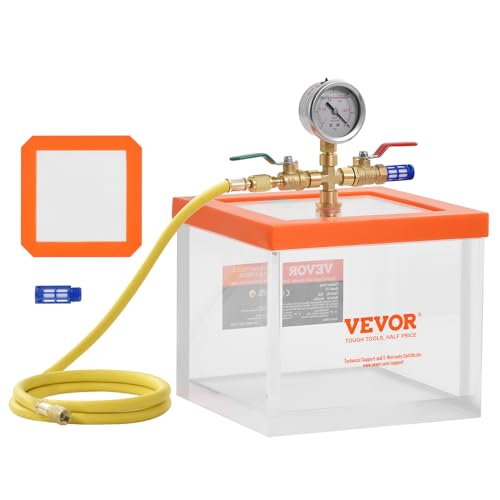 VEVOR 2 Gallon Vacuum Chamber, Upgraded Multipurpose Acrylic Vacuum Degassing Chamber, Transparent Vacuum Chamber, for Resin Degassing, Silica Gel Degassing