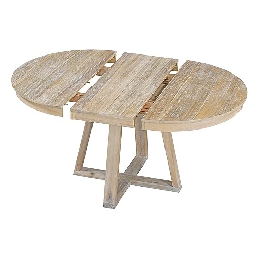 Merax Round Extendable Dining Room Table Set with Chairs for 4-6 Persons Solid Wood Round Kitchen Table and Chairs for Saving Space, Natural Merax