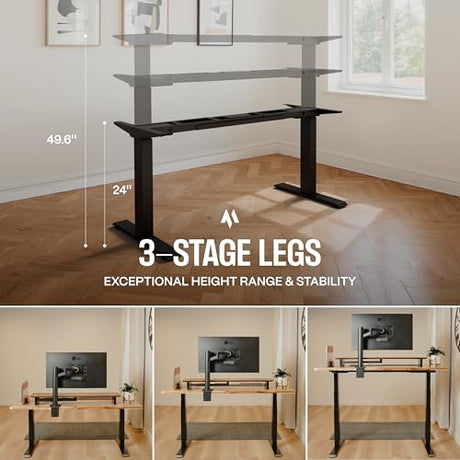 COREMINDED Dual Motor Standing Desk Frame – Heavy Duty, Powerful, 3 Stages Electric Height Adjustable Stand Up Desk Frame for Workstations with LCD Controller & Extras (Black) COREMINDED