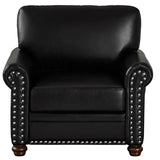 Lunanniu 35" Faux Leather Pu Armchair Classic Vegan Leather Accent Chair Elegance Single Seat with Rolled Armrests Nailhead Trim Wood Legs Traditional Living Room 1 Seat-Black Lunanniu