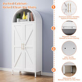 JAORD Metal Arched Kitchen Pantry Cabinet with 4 Adjustable Shelves, Farmhouse Arched Cabinet with 2 Doors for Kitchen,Bedroom,Living Room,White, Assemble Required,13.8" D x 27.6" W x 66.9" H JAORD