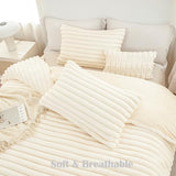 ANGIYUIN 3 Pieces Cream Fluffy Girls Duvet Cover Set Twin Beige Faux Fur Stripe Comforter Cover Luxury Fuzzy Bedding Cover Set for Kids Teens 1 Duvet Cover with 2 Pillowcases(Cream Twin) ANGIYUIN