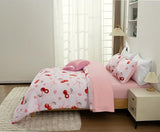 Aimuan Pink Cherries Comforter Set Cartoon Love Hearts Flowers and Grass Bedding Set for Girls Boys Kids Lightweight Soft 6 Piece with 2 Pillow Covers (Pink Red, Twin 6Pcs) Aimuan